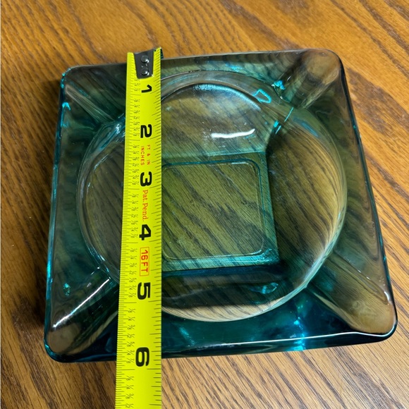 Sold Vintage Ashtray MCM Aqua Blue Glass Square 4 Cigarette Slots  6" - Picture 6 of 8